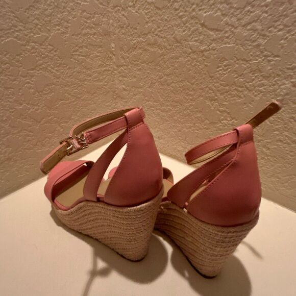 Michael Kors Size 9.5 Kimberly Espadrille Wedge Sandals Pink Preppy Coastal - Picture 4 of 11
